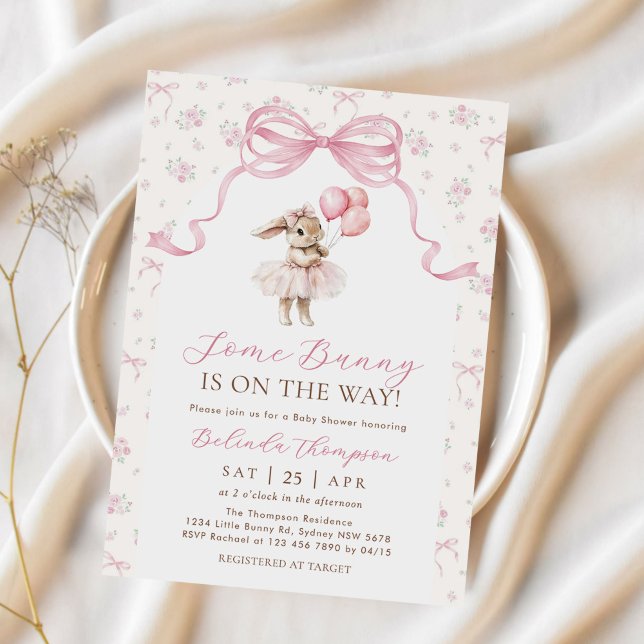 Invitation Fête de Bébé Florale Some Bunny Arc-en-Ciel Rose (Créateur téléchargé)
