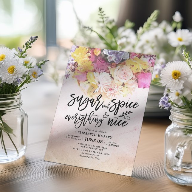 Invitation Fête de Bébé Florale Sugar & Spice & Tout Ce Qui E (Créateur téléchargé)