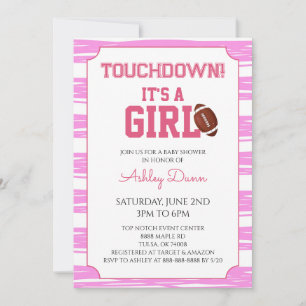Invitation Fête de bébé football à rayures roses