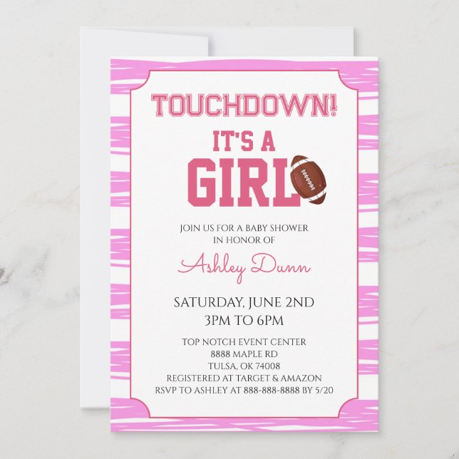 Invitation Fête de bébé football à rayures roses (Devant)