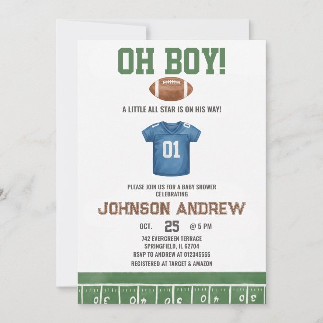 Invitation Fête de Bébé Footballeur Oh Garçon (Devant)