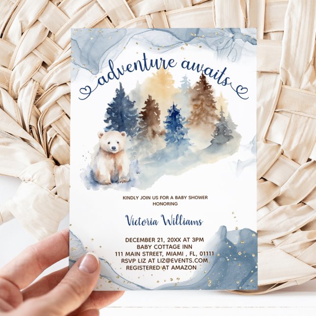 Invitation Fête de Bébé Forêt d'Ours Aventure Attend  (Créateur téléchargé)