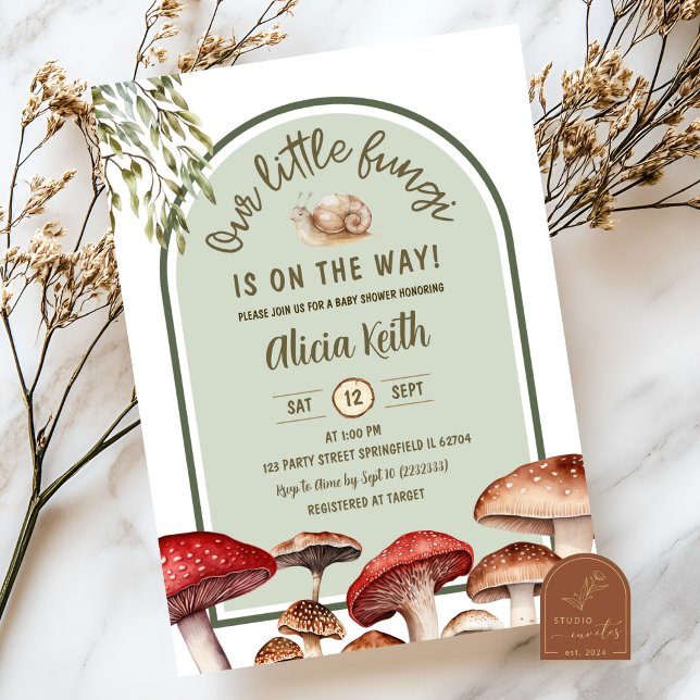 Invitation Fête de Bébé Forêt Escargot et Champignon (Créateur téléchargé)
