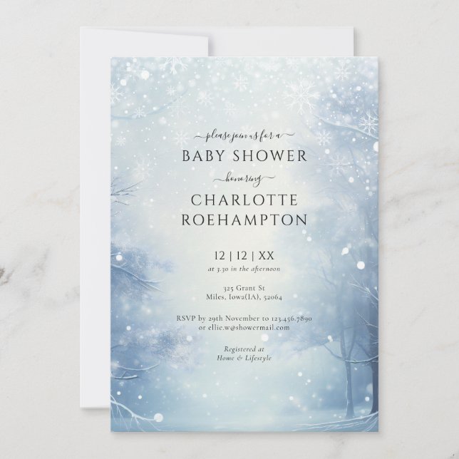 Invitation Fête de Bébé Forêt Merveilleuse d'Hiver (Devant)