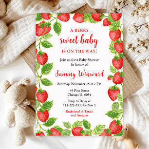 Invitation Fête de Bébé Fraises Sucrées