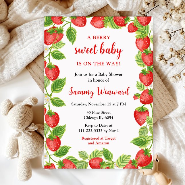 Invitation Fête de Bébé Fraises Sucrées (Créateur téléchargé)