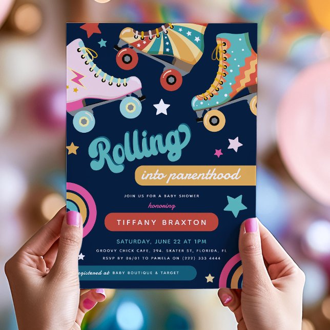 Invitation Fête de bébé 'Fun Retro en route vers la parentali (Créateur téléchargé)