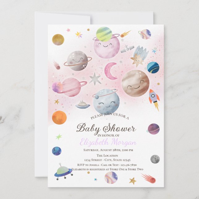 Invitation Fête de Bébé Galaxie Espace Extérieur (Devant)