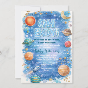 Invitation Fête de Bébé Galaxie Lune Étoiles Paillettes