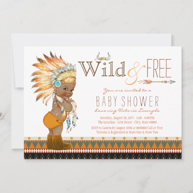 Invitation Fête de bébé garçon afro-américain tribal boho (Devant)