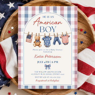 Invitation Fête de bébé garçon américain Red White & Due