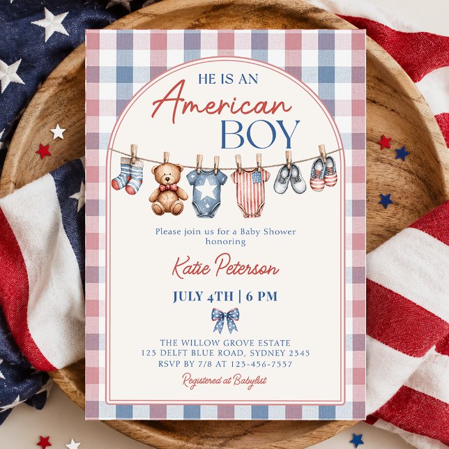 Invitation Fête de bébé garçon américain Red White & Due (Créateur téléchargé)