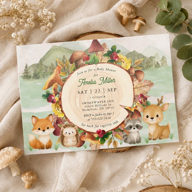 Invitation Fête de Bébé Garçon Animaux de la Forêt de Bois (Woodland Forest Animals Baby Boy Shower Invitation)
