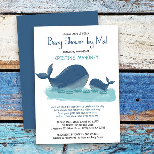 Invitation Fête de bébé garçon aquarelle Baleine Heureuse par