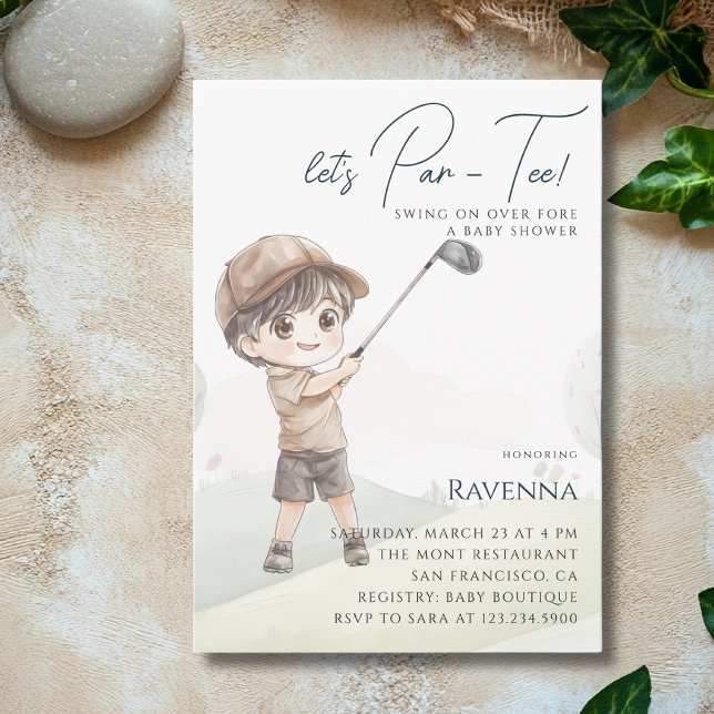 Invitation Fête de Bébé Garçon au Golf en Aquarelle Let's Par (Créateur téléchargé)