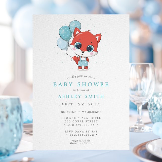 Invitation Fête de bébé garçon au lavis de renard (Créateur téléchargé)