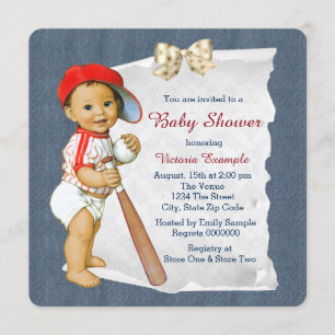Invitation Fête de bébé garçon baseball et denim