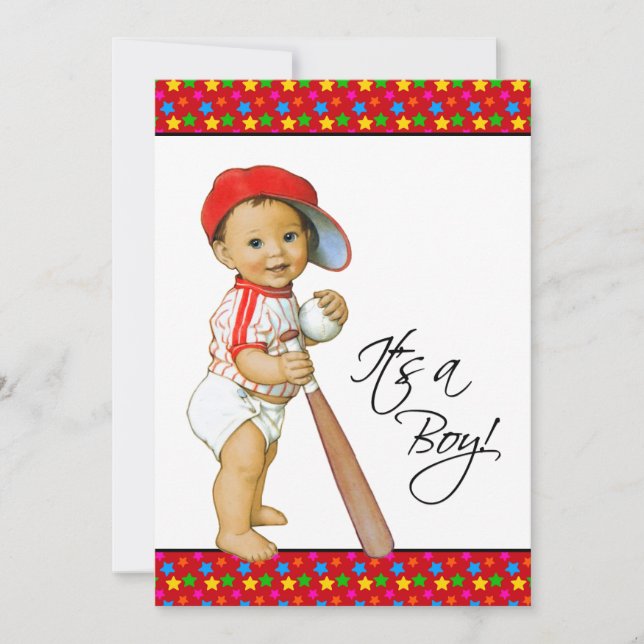 Invitation Fête de bébé garçon baseball rouge et bleu (Devant)