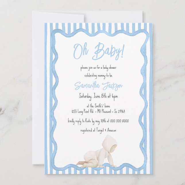 Invitation Fête de bébé garçon bleu fantaisiste (Devant)