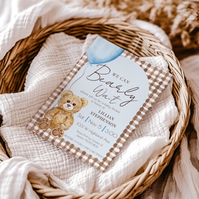 Invitation Fête de Bébé Garçon Blue We Can Bearly Wait (Créateur téléchargé)