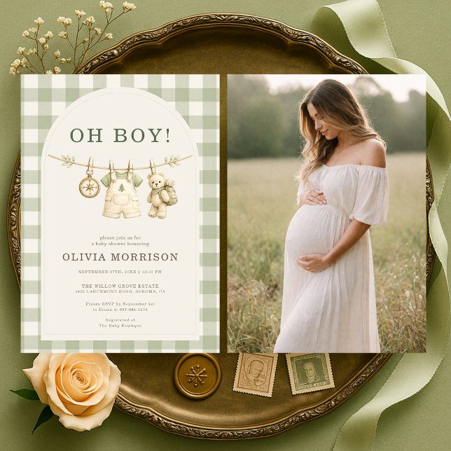 Invitation Fête de Bébé Garçon Bois Oh Boy (Créateur téléchargé)