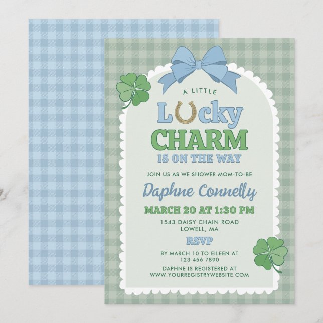 Invitation Fête de bébé garçon chanceux avec un nœud papillon (Devant / Derrière)