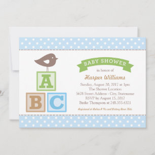 Invitation Fête de bébé garçon ciel bleu blocs ABC