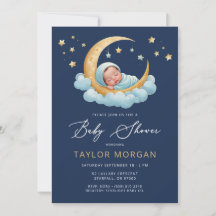 Fête de bébé garçon Ciel de Lune et Étoiles Navy 
