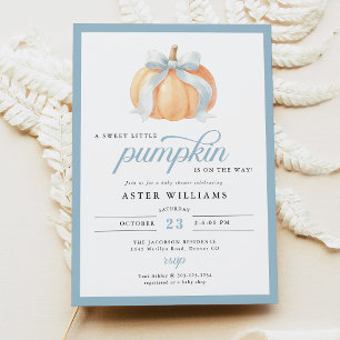Invitation Fête de bébé garçon citrouille avec un nœud bleu p