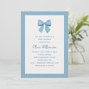 Invitation Fête de bébé garçon classique avec rayure et nœud 
