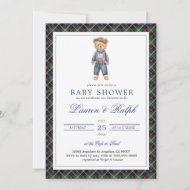 Invitation Fête de bébé garçon classique ours polaire Préppy