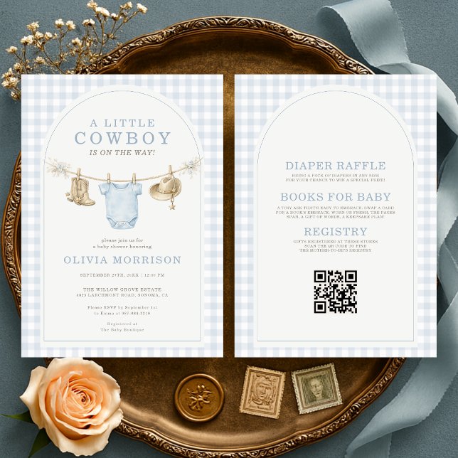 Invitation Fête de bébé garçon cow-boy tout-en-un  (Créateur téléchargé)