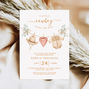 Invitation Fête de bébé garçon Cowboy Ouest Rustique Linge de
