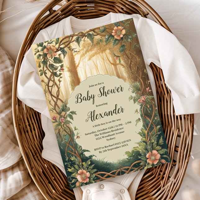 Invitation Fête de bébé garçon dans la forêt enchantée  (Créateur téléchargé)
