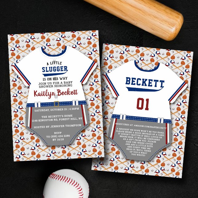 Invitation Fête de bébé garçon de baseball "Petit Batteur" Mo (Créateur téléchargé)