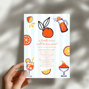 Invitation Fête de Bébé Garçon Doodle Orange Mignon