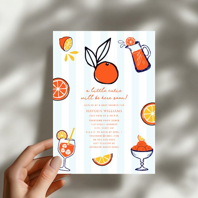 Invitation Fête de Bébé Garçon Doodle Orange Mignon (Créateur téléchargé)