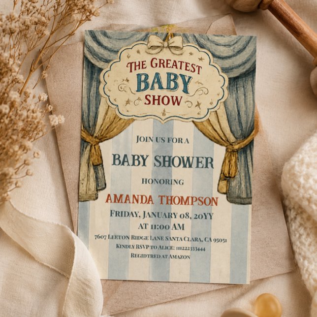 Invitation Fête de bébé garçon du plus grand spectacle de cir (Créateur téléchargé)