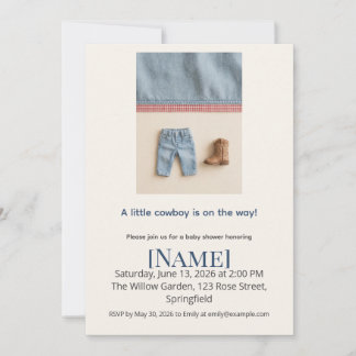 Invitation Fête de bébé garçon en bleu de jean, modifiable