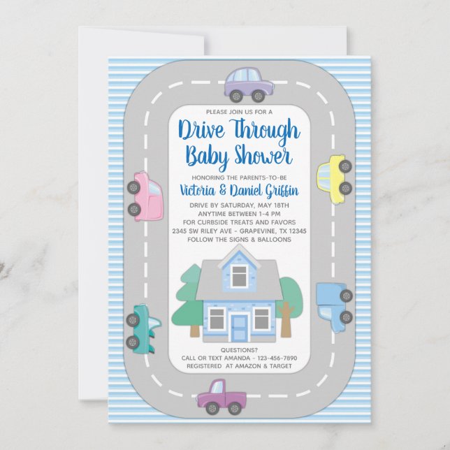 Invitation Fête de bébé garçon en drive-through (Devant)