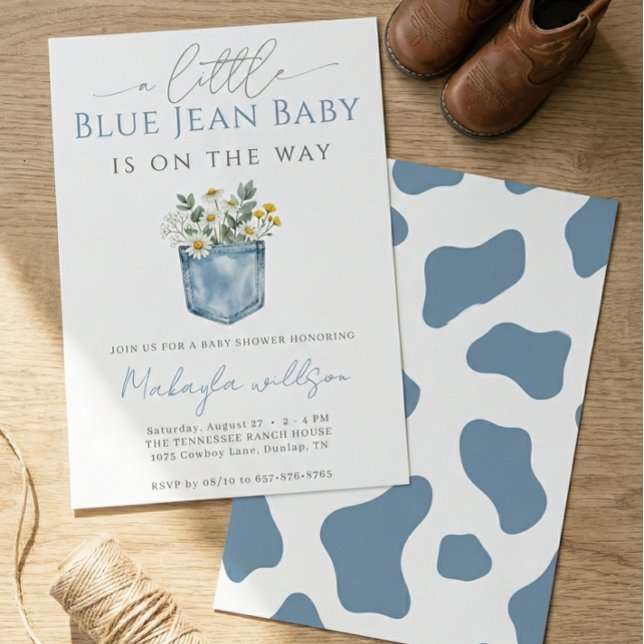 Invitation Fête de Bébé Garçon en Jean Bleu Rustique (Créateur téléchargé)