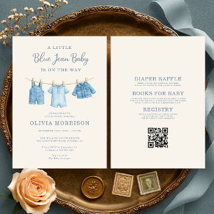 Invitation Fête de bébé garçon en jean bleu tout-en-un