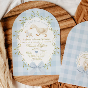 Invitation Fête de bébé garçon en vichy bleu de l'oie idiote