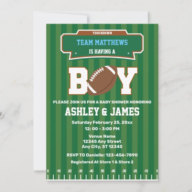 Invitation Fête de bébé garçon équipe de football (Devant)
