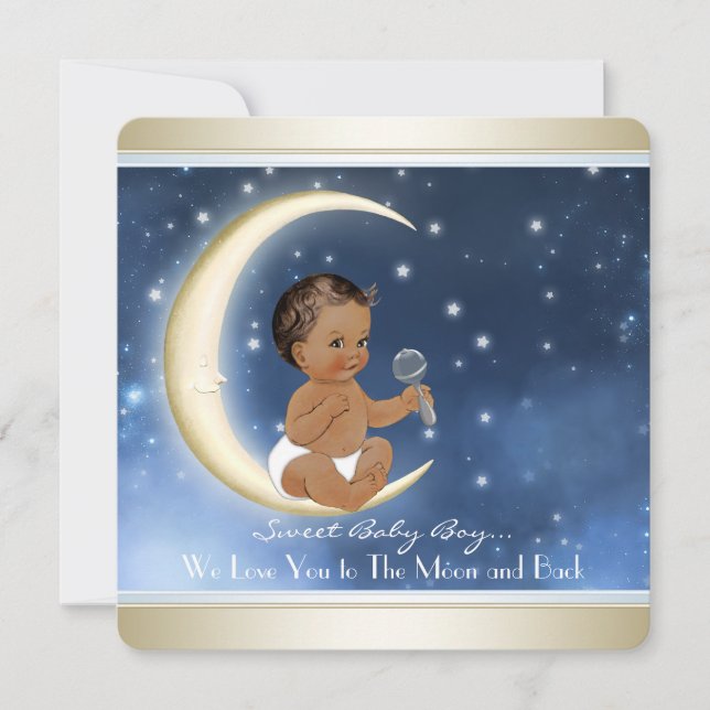 Invitation Fête de bébé garçon ethnique Lune et Retour (Devant)