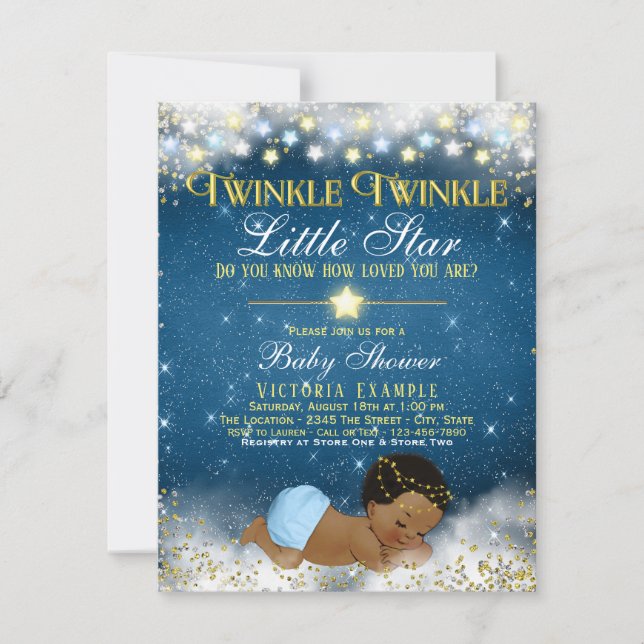 Invitation Fête de bébé garçon ethnique Twinkle Twinkle Littl (Devant)