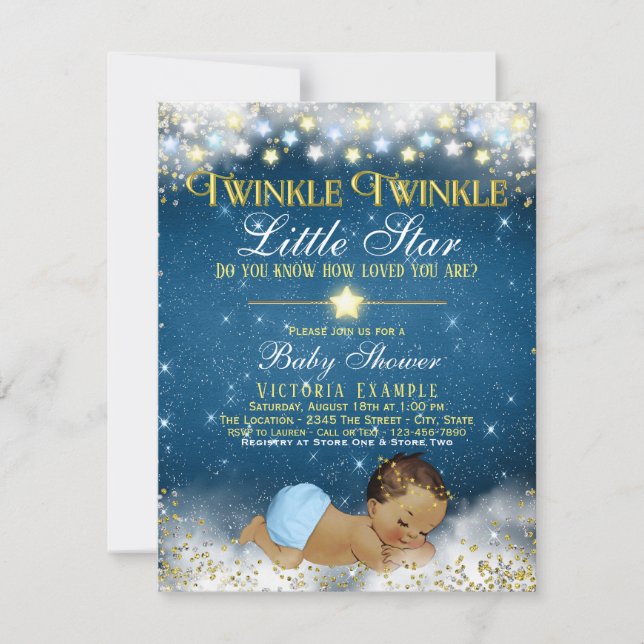 Invitation Fête de bébé garçon ethnique Twinkle Twinkle Littl (Devant)