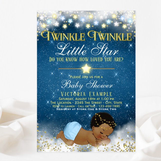 Invitation Fête de bébé garçon ethnique Twinkle Twinkle Littl (Créateur téléchargé)