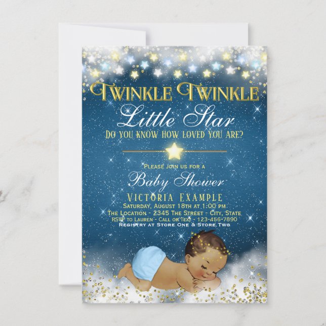 Invitation Fête de bébé garçon ethnique Twinkle Twinkle Littl (Devant)