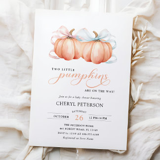 Invitation Fête de bébé garçon fille JUMEAUX Petites citrouil